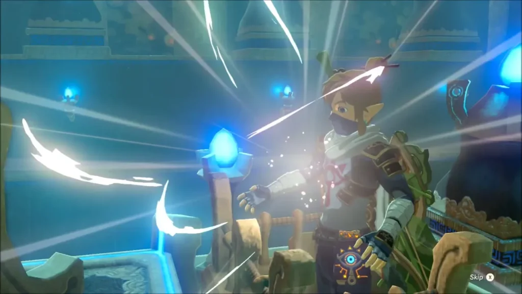 Link receiving the Spirit Orb from the monk in a burst of light Link receiving the Spirit Orb from the monk in a burst of light