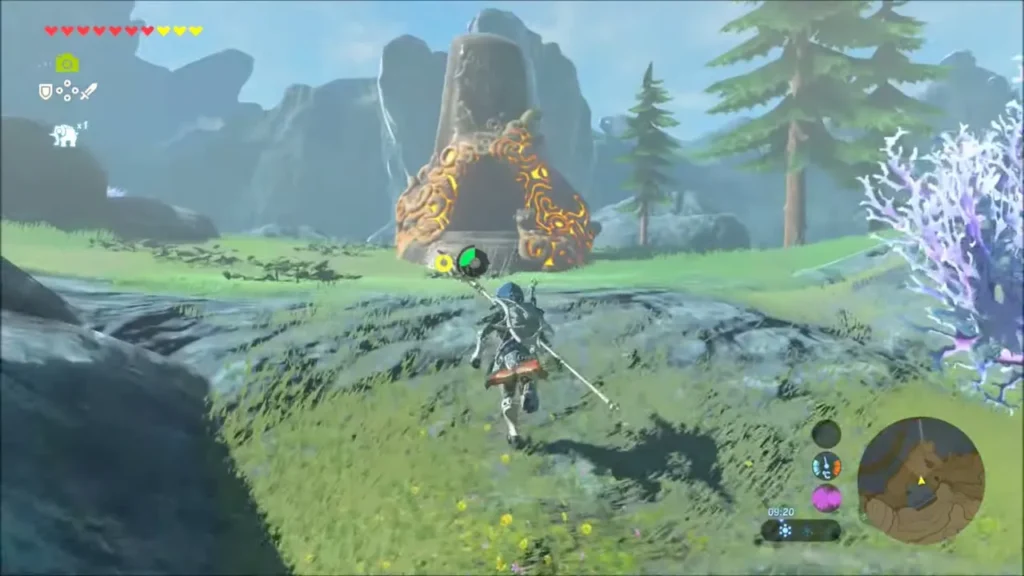 Link running toward the Dagah Keek Shrine holding the trident Link running toward the Dagah Keek Shrine holding the trident