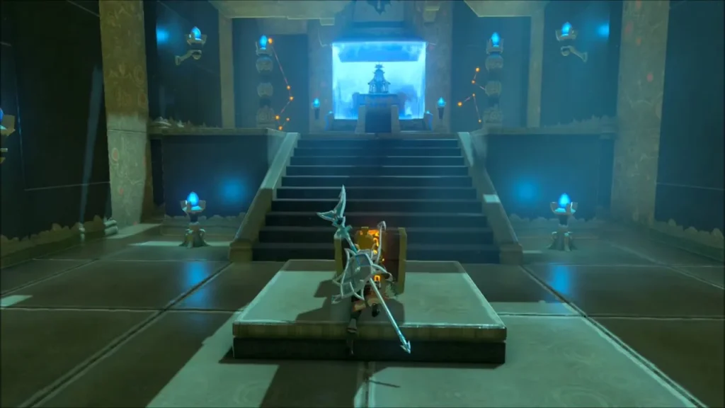 Link at the glowing treasure chest before the stairs to the monk Link at the glowing treasure chest before the stairs to the monk