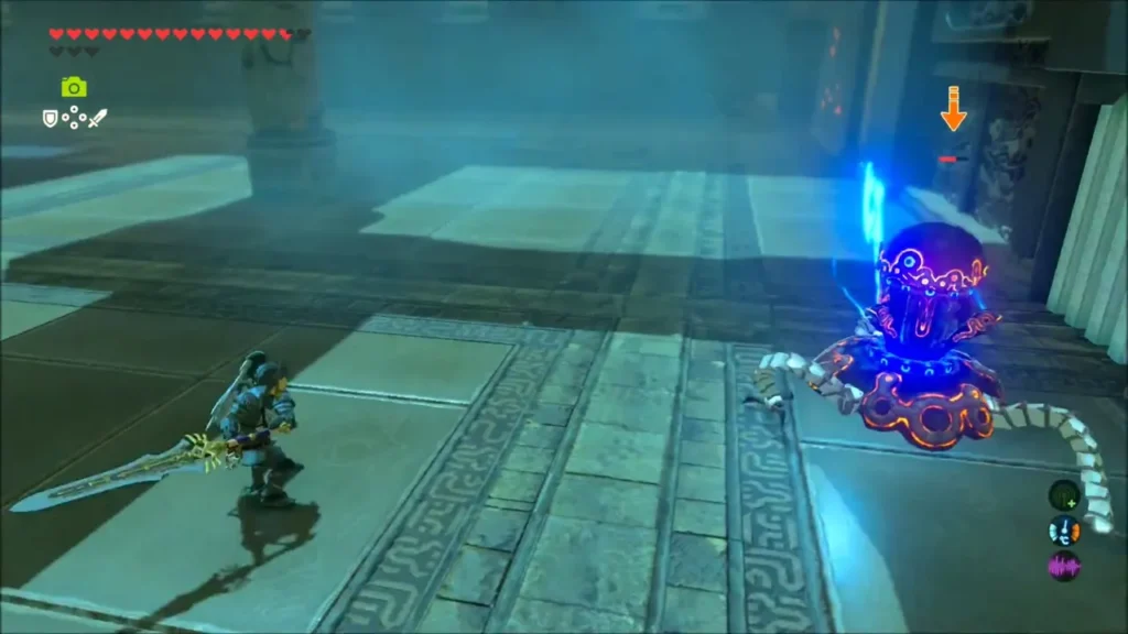 Link keeping his distance from the Guardian Scout Link keeping his distance from the Guardian Scout