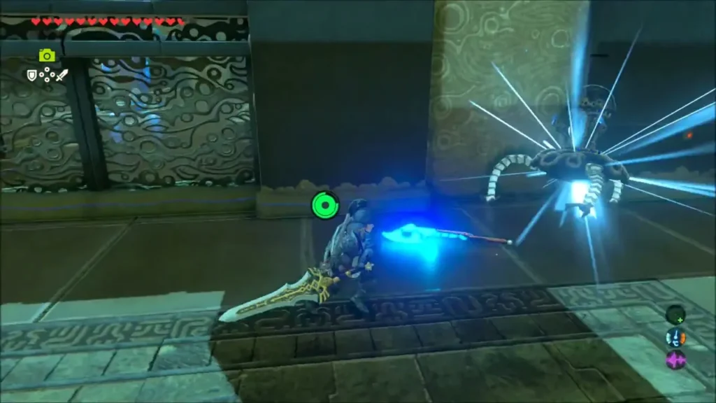 Guardian Scout staggered by a flurry of Link's sword Guardian Scout staggered by a flurry of Link's sword