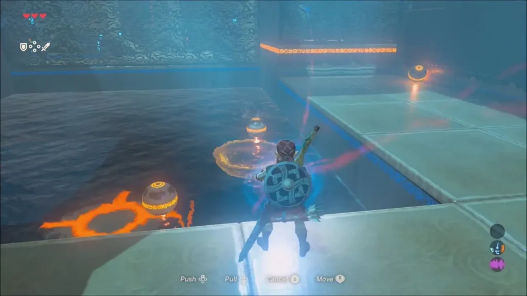 Metal bowl floating on the pool beside Link Metal bowl floating on the pool beside Link