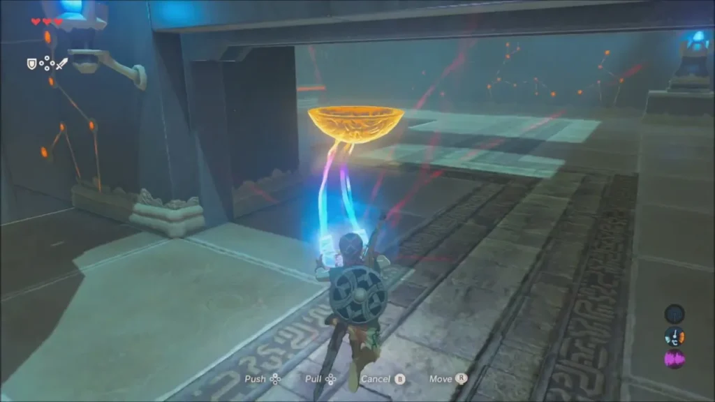Link carrying the metal bowl through a doorway to the next room Link carrying the metal bowl through a doorway to the next room