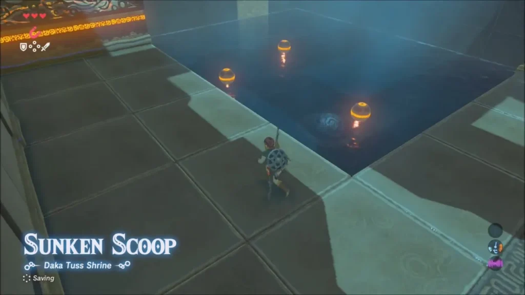 Link beside the first pool with three glowing spheres in Daka Tuss Shrine Link beside the first pool with three glowing spheres in Daka Tuss Shrine