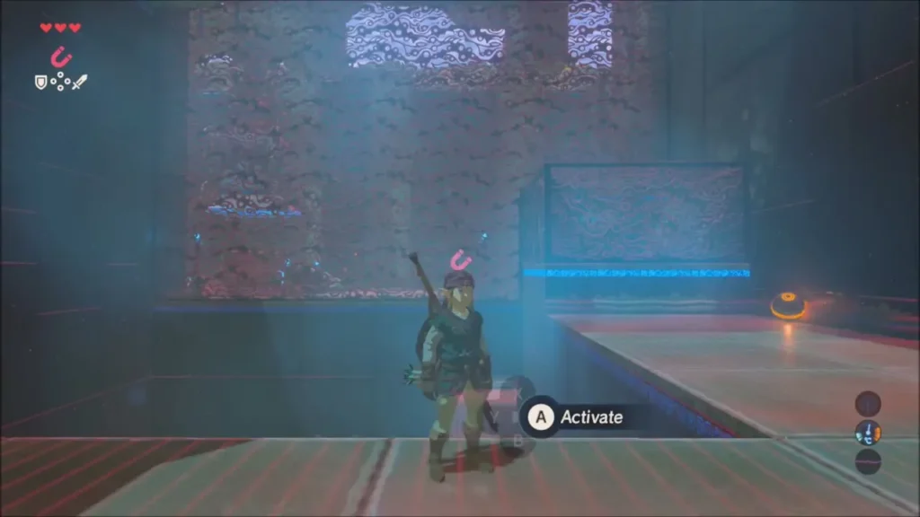 Link standing over the underwater switch with the Activate prompt Link standing over the underwater switch with the Activate prompt