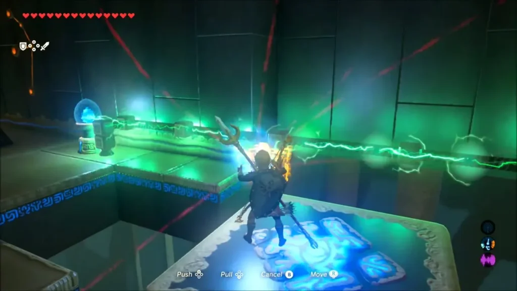 Link holding the cage over the electric rail while riding Link holding the cage over the electric rail while riding