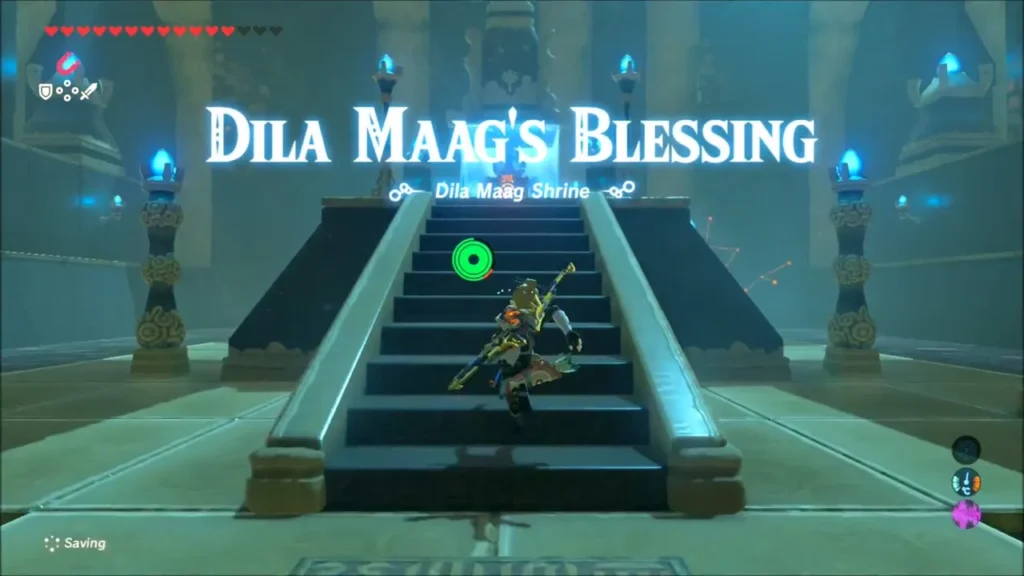 Link climbing the stairs toward the monk as Dila Maag's Blessing appears