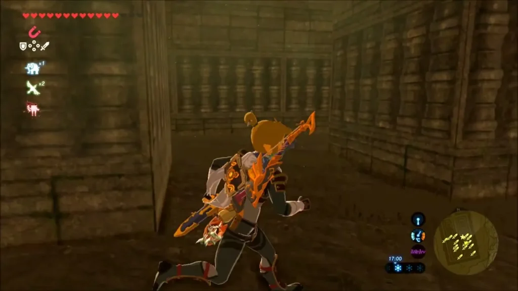Link running through a narrow sandstone labyrinth passage