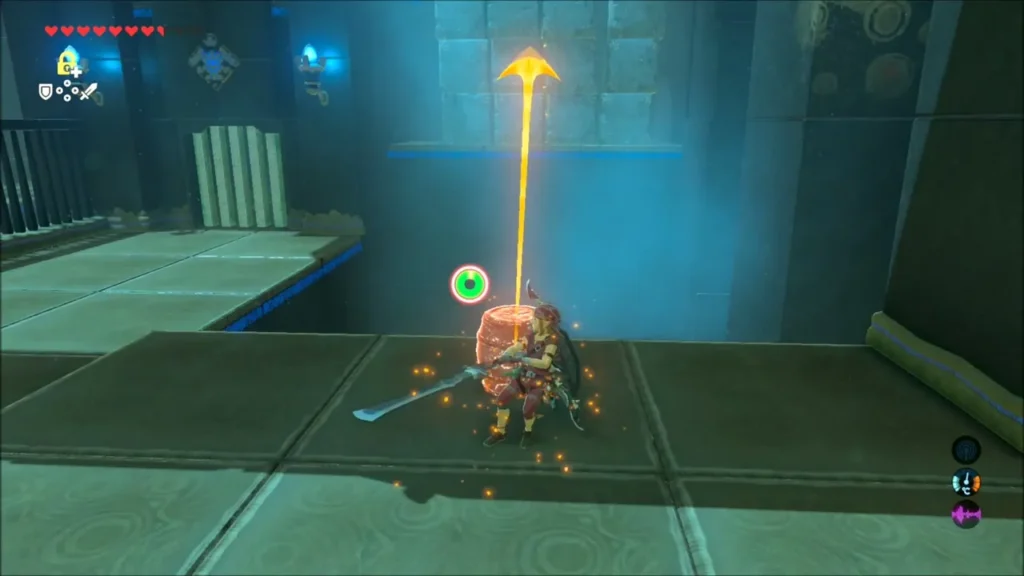 Link striking a frozen barrel at a ledge edge Link striking a frozen barrel at a ledge edge