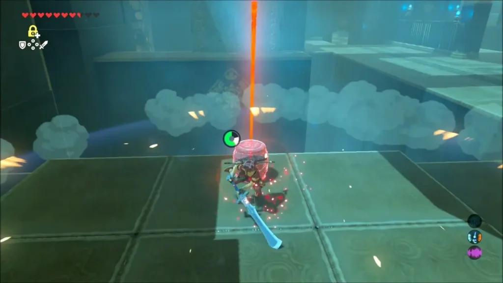 Frozen barrel with the Stasis arrow turned red at the large room edge Frozen barrel with the Stasis arrow turned red at the large room edge