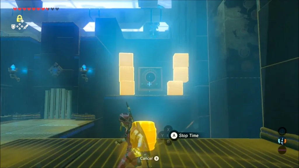 Rock cubes around the hidden switch, with Stasis active on a barrel Rock cubes around the hidden switch, with Stasis active on a barrel