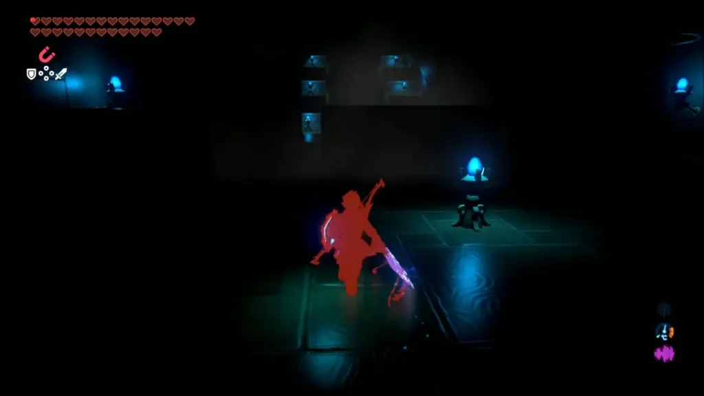 Link swinging his weapon near a torch in the scout room Link swinging his weapon near a torch in the scout room