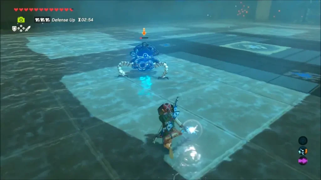 Link facing the Guardian Scout across the shrine floor Link facing the Guardian Scout across the shrine floor