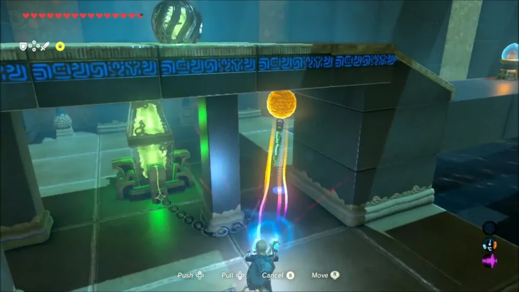 Link using Magnesis on a ball and chain wrapped around a column Link using Magnesis on a ball and chain wrapped around a column