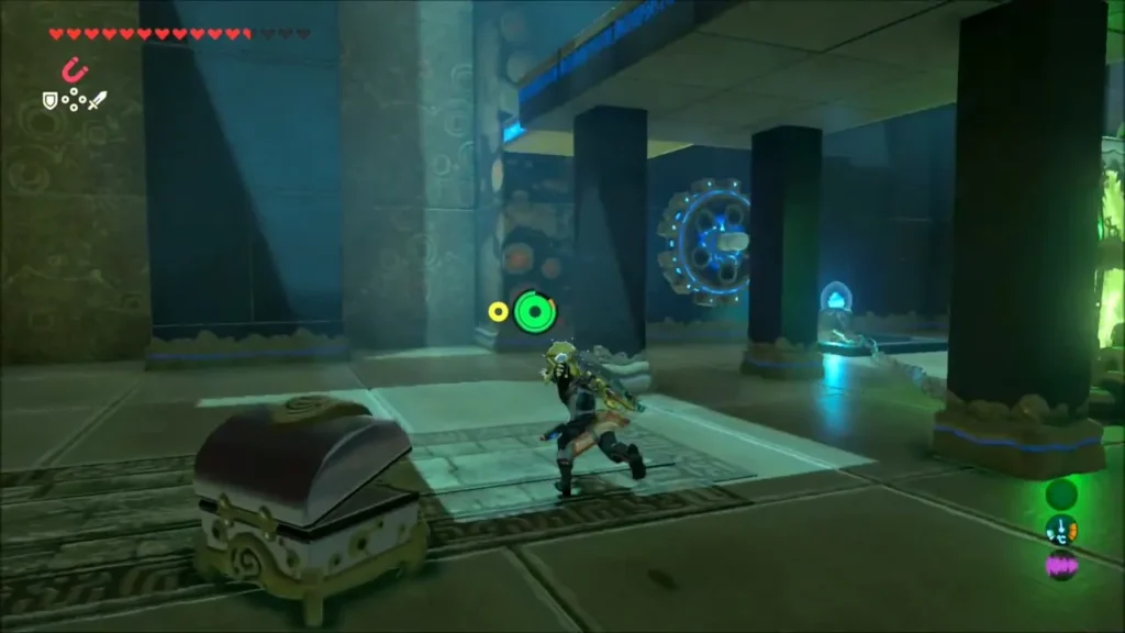 Link running past a chest beside the stream Link running past a chest beside the stream