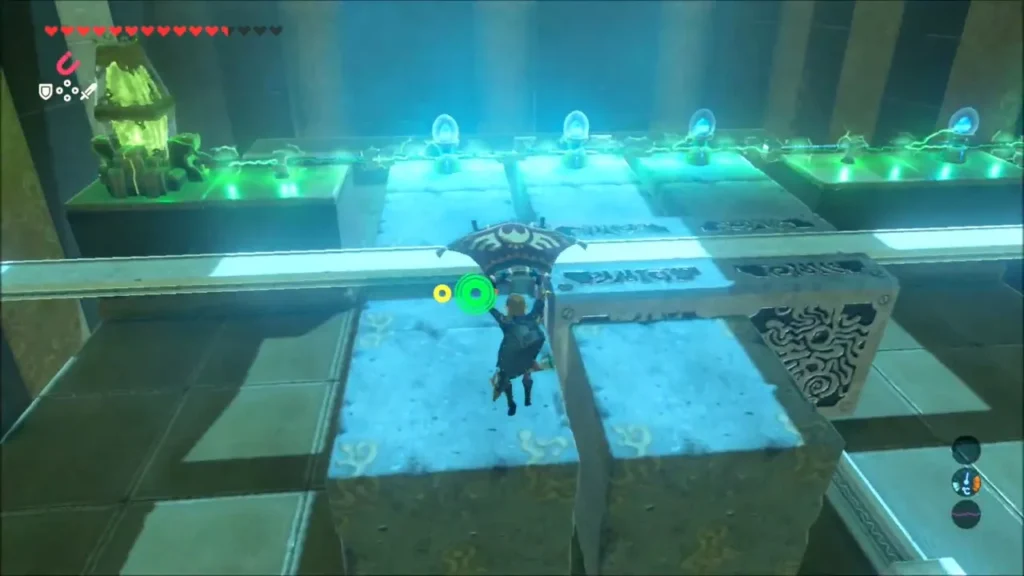 Link crossing the tiles over the water between the flip switches Link crossing the tiles over the water between the flip switches