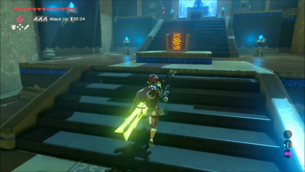 Link climbing the stairs toward the treasure chest Link climbing the stairs toward the treasure chest