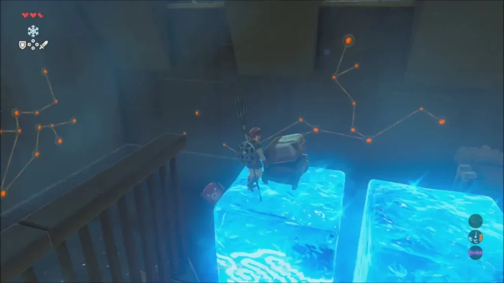 Link on ice blocks beside the chest holding Ice Arrows Link on ice blocks beside the chest holding Ice Arrows