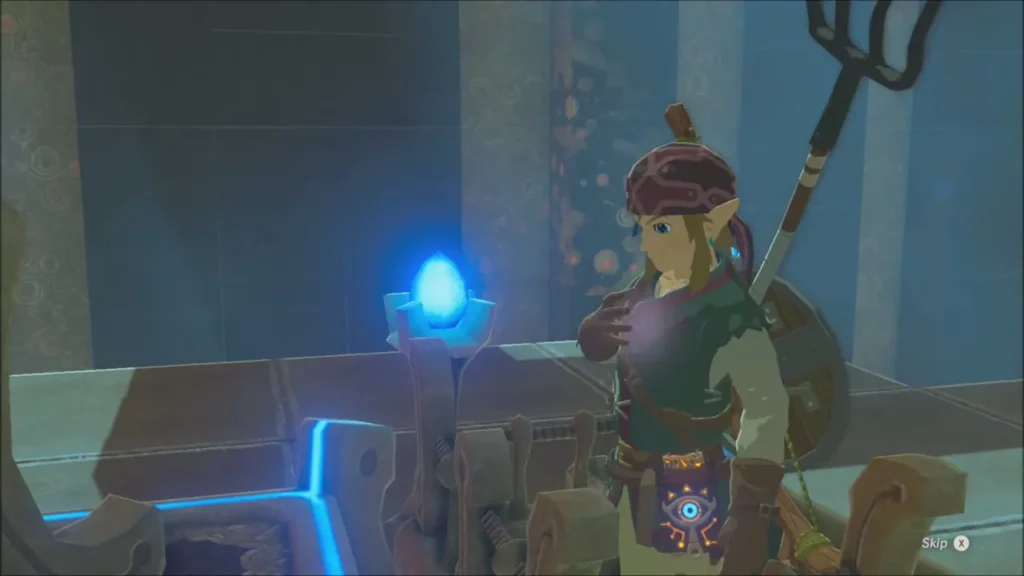 Link beside the glowing blue Spirit Orb flame in the shrine Link beside the glowing blue Spirit Orb flame in the shrine