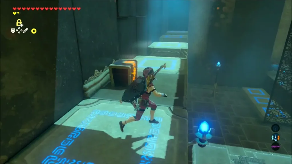 Link running along the risen columns toward the second chest Link running along the risen columns toward the second chest