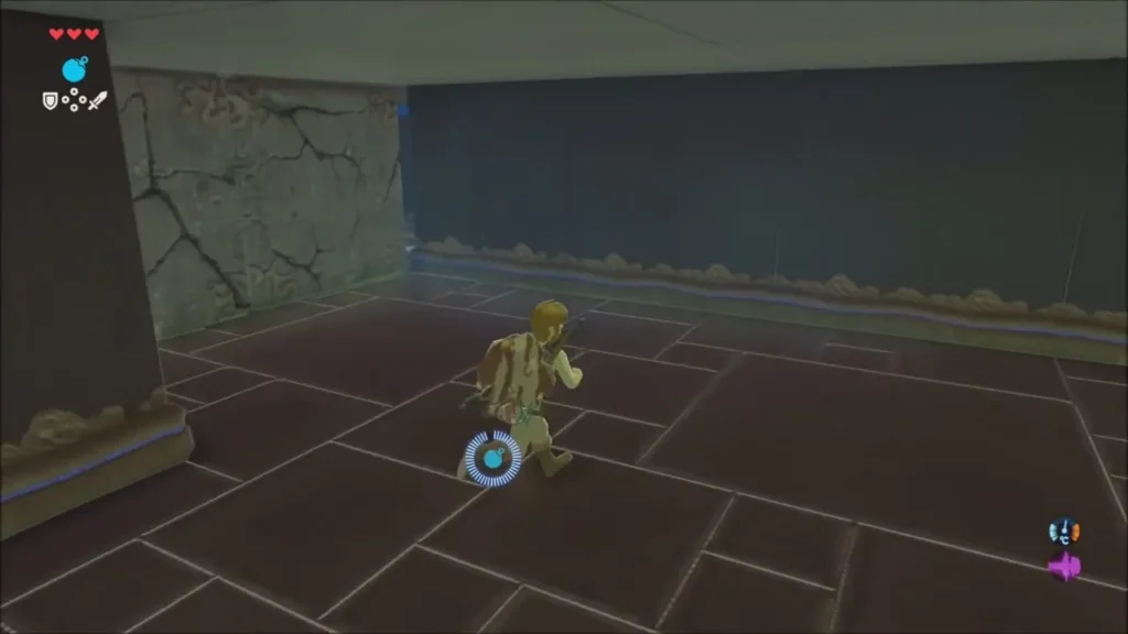 Link placing a bomb near the cracked wall Link placing a bomb near the cracked wall