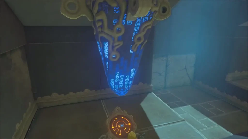 Glowing shrine door with a cracked wall ahead Glowing shrine door with a cracked wall ahead