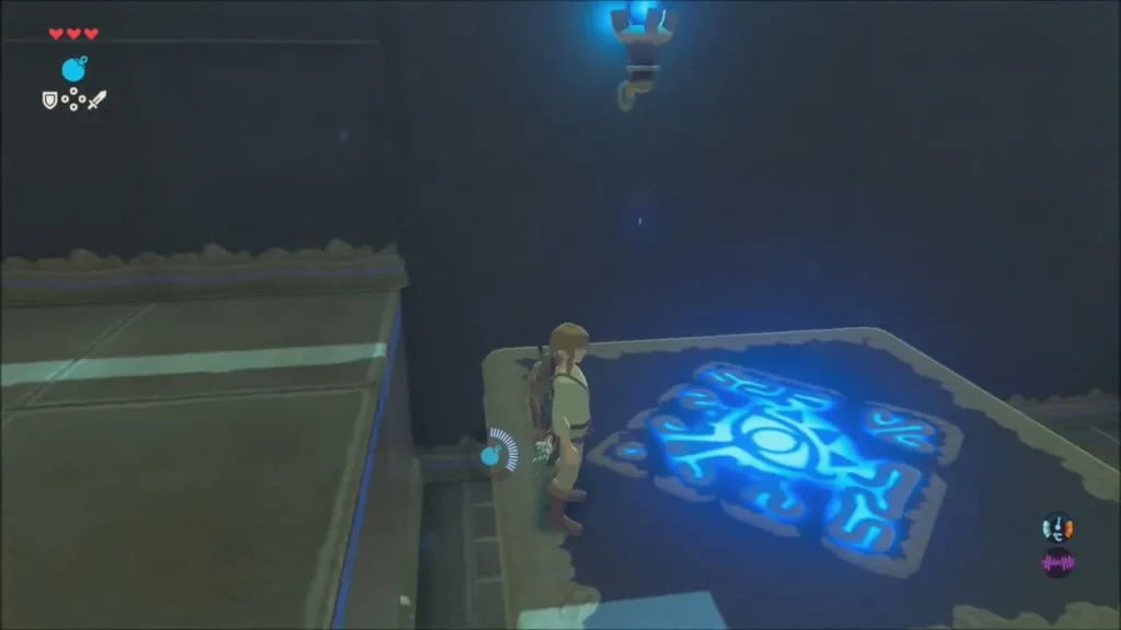 Link beside the glowing moving platform that shuttles across the gap Link beside the glowing moving platform that shuttles across the gap