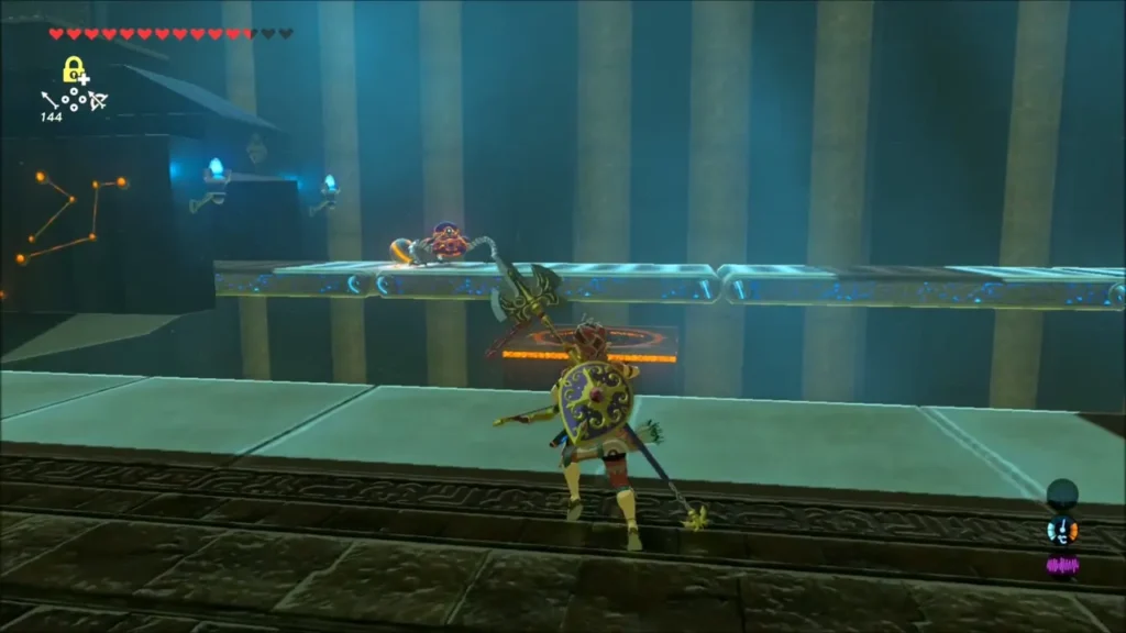 Link facing a Guardian Scout beside the second conveyor belt