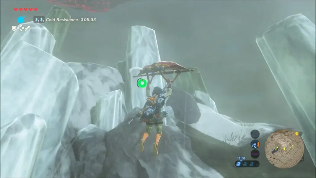 Link opening the Paraglider on the icy mountain peak Link opening the Paraglider on the icy mountain peak