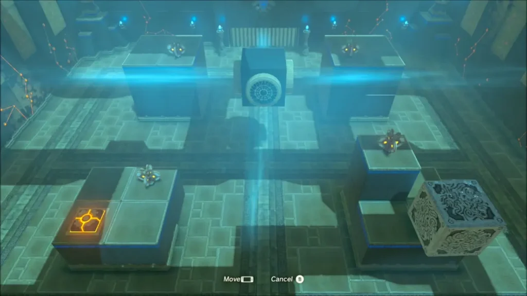 Floating cube blowing air streams over platforms in the second room Floating cube blowing air streams over platforms in the second room