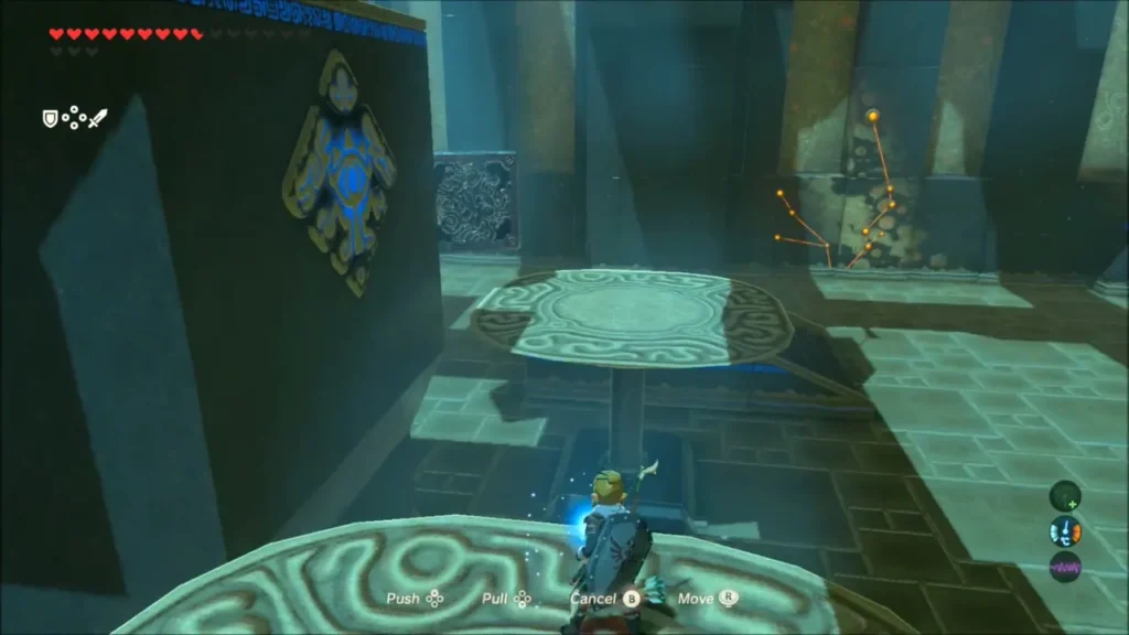 Link using Magnesis to shift the barrel across the scale Link using Magnesis to shift the barrel across the scale