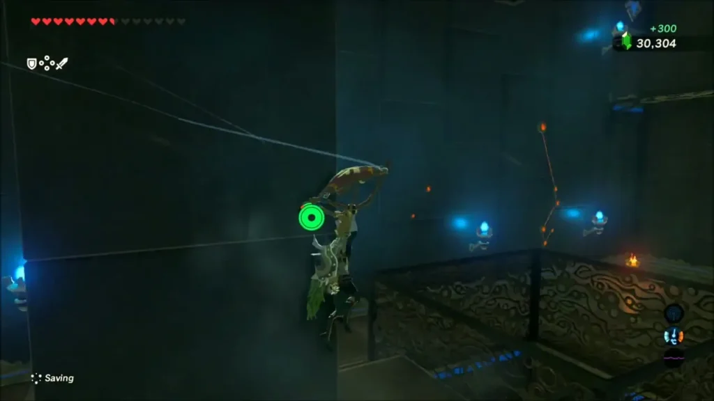 Link gliding in the shrine after collecting a Gold Rupee Link gliding in the shrine after collecting a Gold Rupee