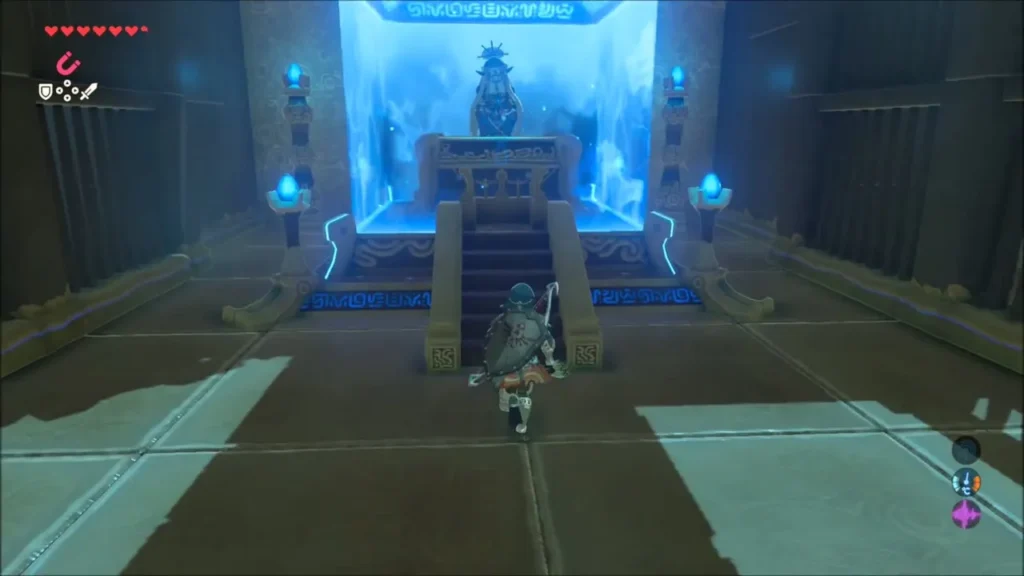 Link climbing the steps to Monk Kah Yah Link climbing the steps to Monk Kah Yah