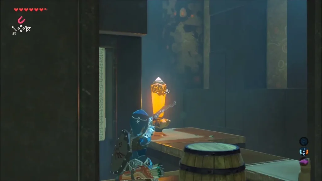 Link aiming a bow at the orange crystal switch Link aiming a bow at the orange crystal switch