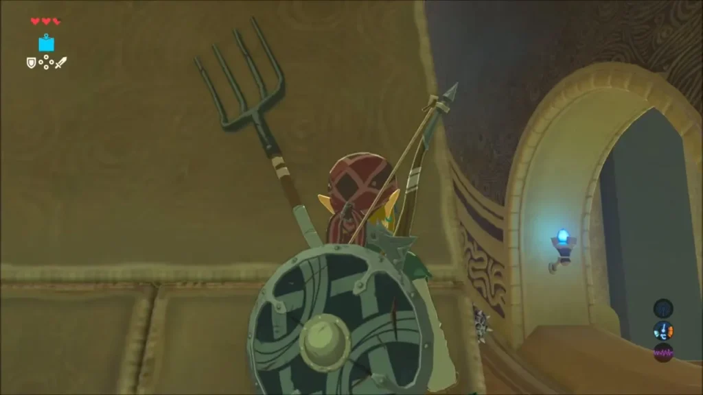 Link beside a turning platform and archway inside the Kam Urog Shrine wheel Link beside a turning platform and archway inside the Kam Urog Shrine wheel