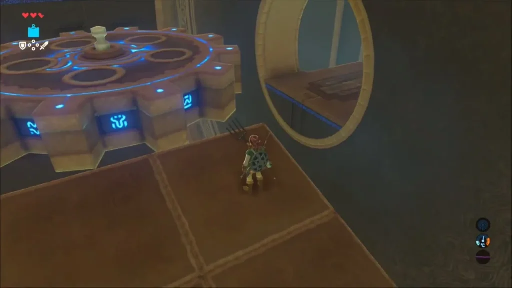 Link on a platform facing the large central gear Link on a platform facing the large central gear