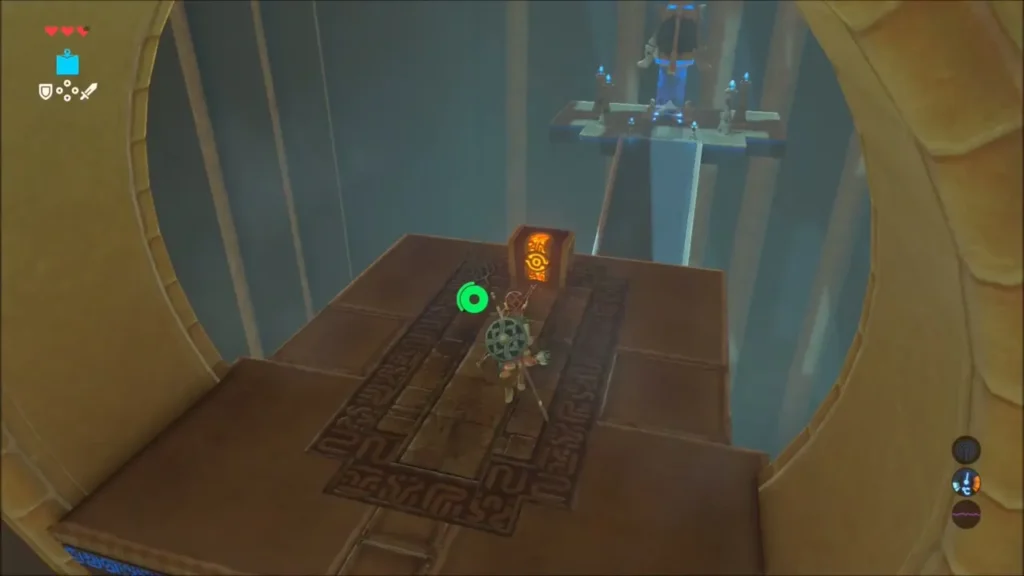 Link on a tilted platform with a treasure chest at its end Link on a tilted platform with a treasure chest at its end