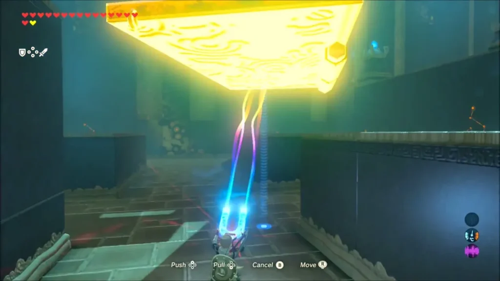 Link carrying a metal slab overhead with Magnesis Link carrying a metal slab overhead with Magnesis