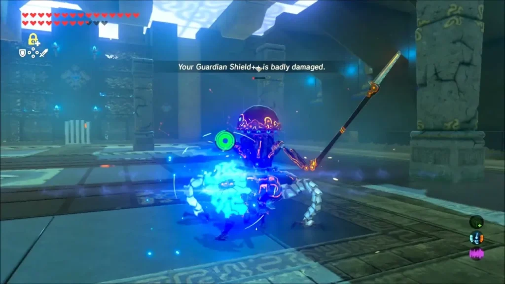 Link shield-blocking a Guardian Scout spear thrust Link shield-blocking a Guardian Scout spear thrust