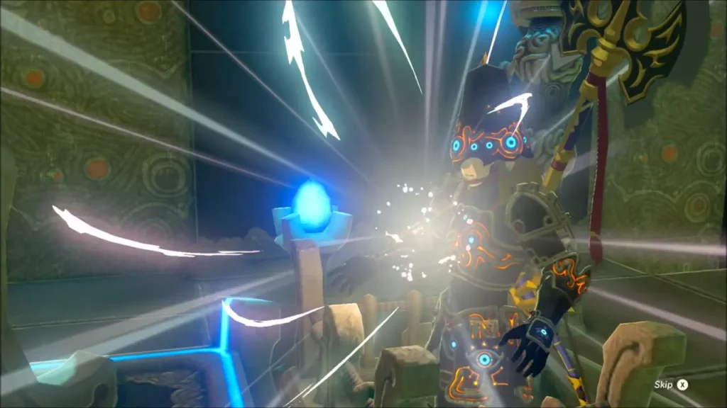 Link receiving the glowing Spirit Orb from the monk Link receiving the glowing Spirit Orb from the monk