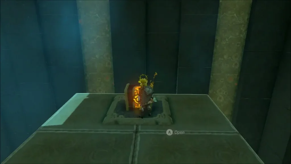 Link opening the chest that holds the Great Frostblade Link opening the chest that holds the Great Frostblade