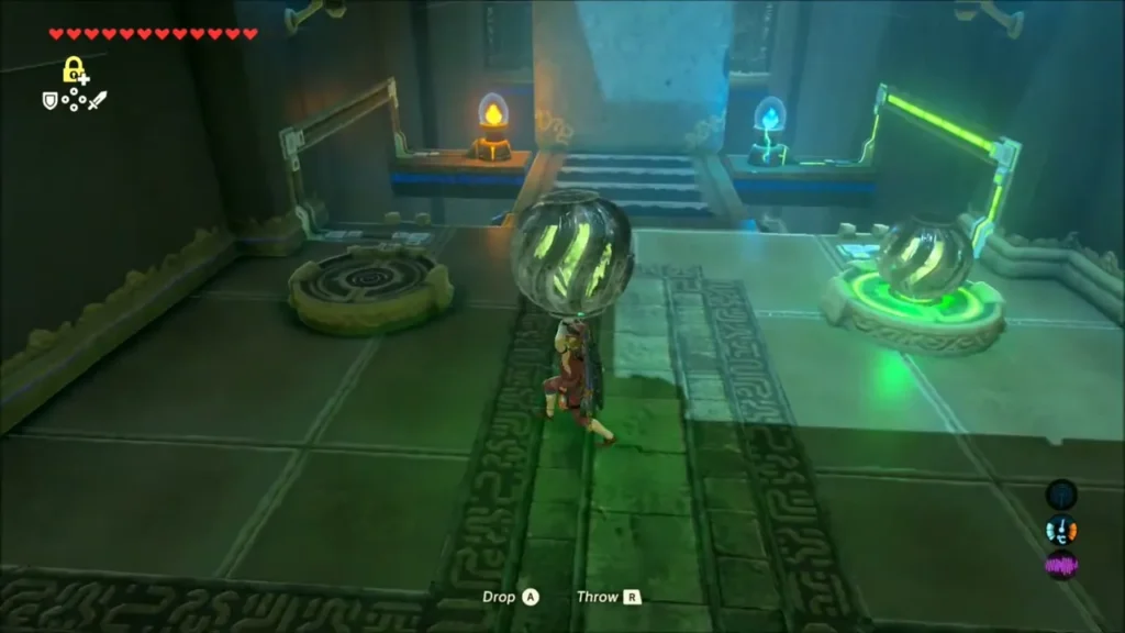 Link holding the electric ball beside an empty pedestal and a charged one Link holding the electric ball beside an empty pedestal and a charged one