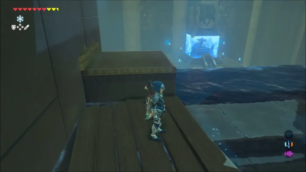 Link on a wooden platform with Kaya Wan's alcove ahead Link on a wooden platform with Kaya Wan's alcove ahead
