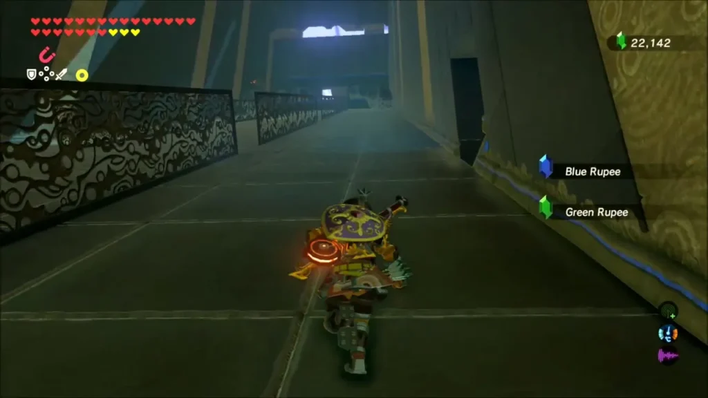 Link collecting blue and green rupees that rolled down the slope Link collecting blue and green rupees that rolled down the slope