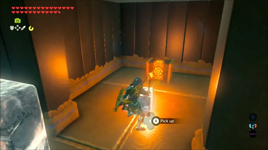 Link entering the thawed alcove with the chest ahead Link entering the thawed alcove with the chest ahead