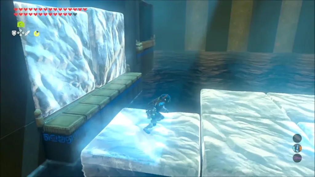 Link hopping across melted ice slabs beside the large ice blocks Link hopping across melted ice slabs beside the large ice blocks