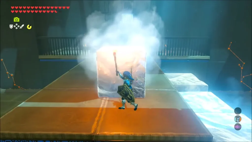 Steam rising as the torch melts the ice block down Steam rising as the torch melts the ice block down