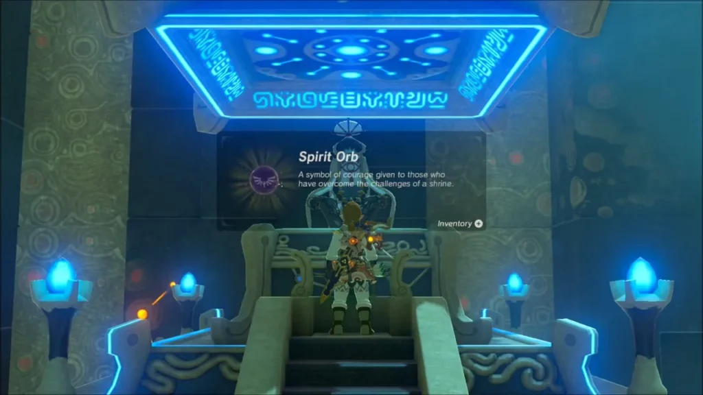 Link with the Spirit Orb item box inside the shrine Link with the Spirit Orb item box inside the shrine