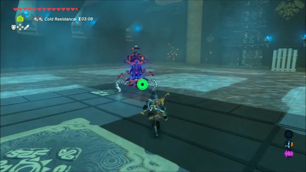 Link facing the weakened Guardian Scout across the arena Link facing the weakened Guardian Scout across the arena