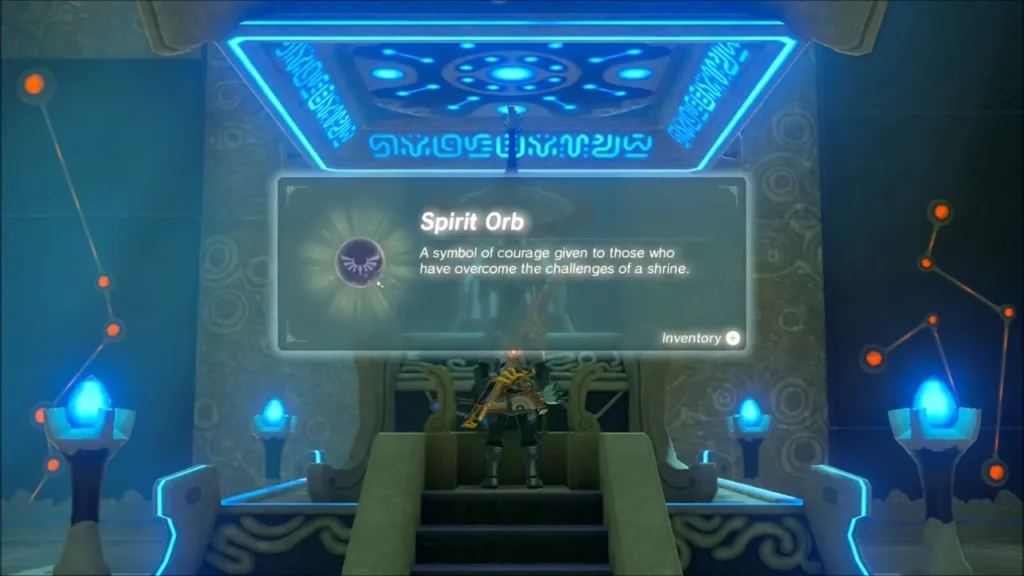 Spirit Orb reward box shown as Link stands before the monk's altar Spirit Orb reward box shown as Link stands before the monk's altar